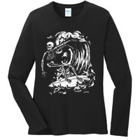 Skeleton Surfing Lazy Halloween Costume Skull Bones Surfer Ladies Long Sleeve Shirt