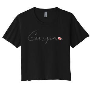 Sak’ArtVelo Simple Love Georgian Flag Heart On Georgia Women's Crop Top Tee