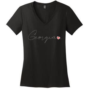 Sak’ArtVelo Simple Love Georgian Flag Heart On Georgia Women's V-Neck T-Shirt