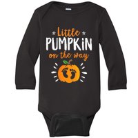 Spooky Surprise Little Pumpkin On The Way Announcement Baby Long Sleeve Bodysuit