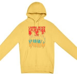 Surfing Sunset Laguna Beach California Summer Palm Gift Premium Pullover Hoodie