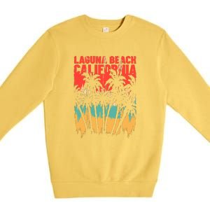 Surfing Sunset Laguna Beach California Summer Palm Gift Premium Crewneck Sweatshirt