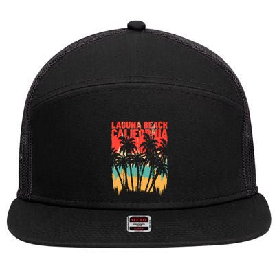 Surfing Sunset Laguna Beach California Summer Palm Gift 7 Panel Mesh Trucker Snapback Hat