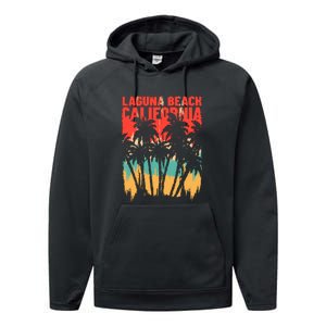 Surfing Sunset Laguna Beach California Summer Palm Gift Performance Fleece Hoodie