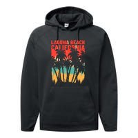 Surfing Sunset Laguna Beach California Summer Palm Gift Performance Fleece Hoodie