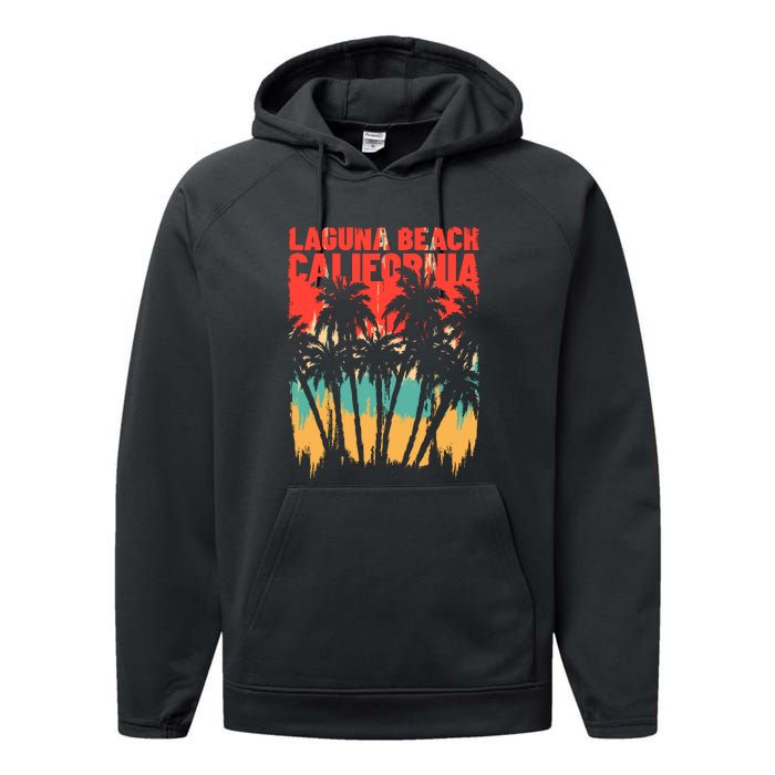 Surfing Sunset Laguna Beach California Summer Palm Gift Performance Fleece Hoodie