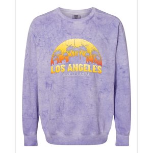 Surfing Sunset Los Angeles Skyline Summer Beach Gift Colorblast Crewneck Sweatshirt