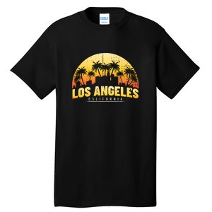 Surfing Sunset Los Angeles Skyline Summer Beach Gift Tall T-Shirt