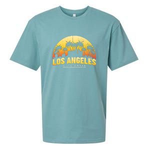 Surfing Sunset Los Angeles Skyline Summer Beach Gift Sueded Cloud Jersey T-Shirt