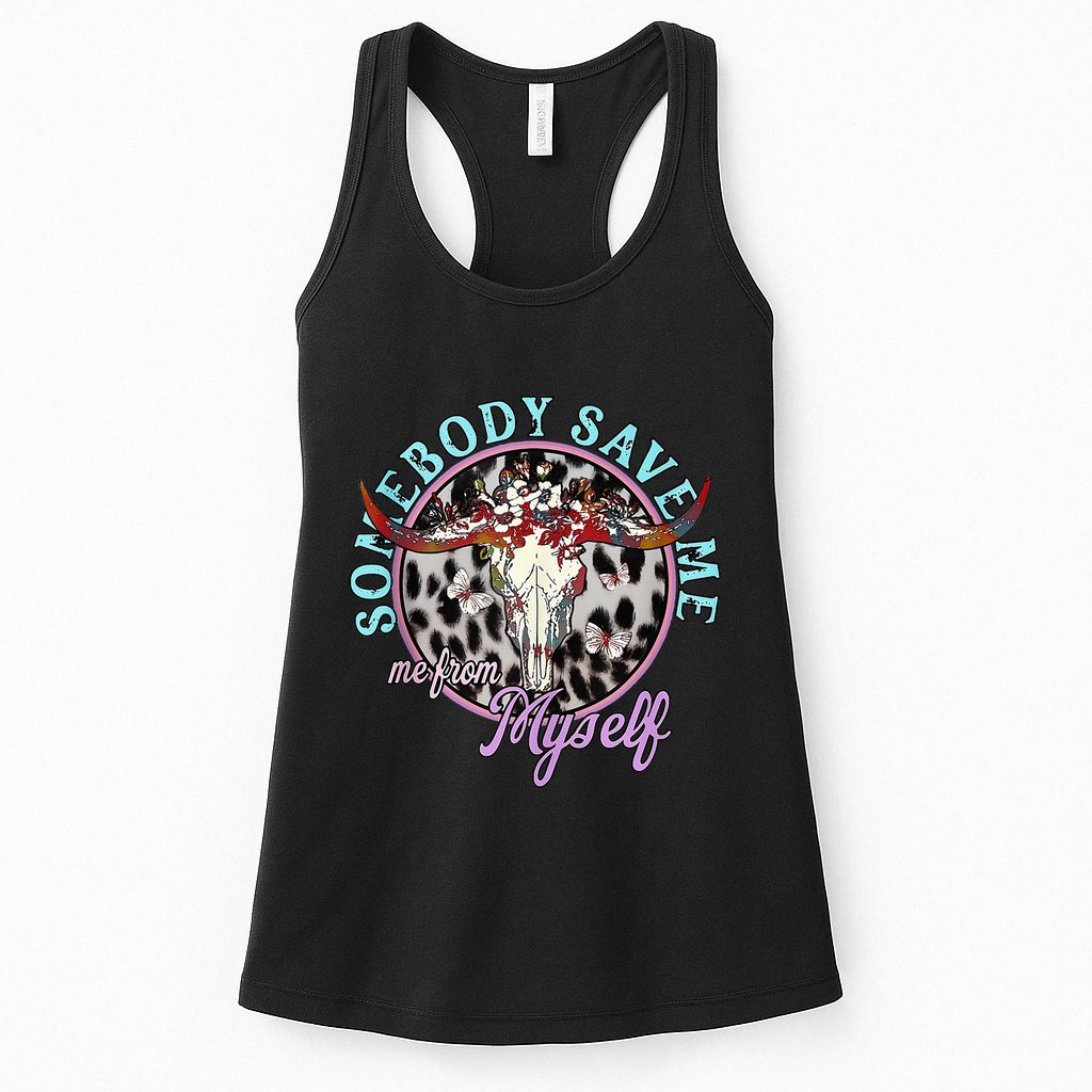 Somebody Save Me Country Music Retro Cowgirl Womens Tank Top