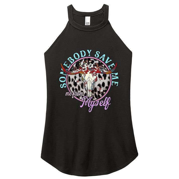 Somebody Save Me Country Music Retro Cowgirl Women's Perfect Tri Rocker Tank