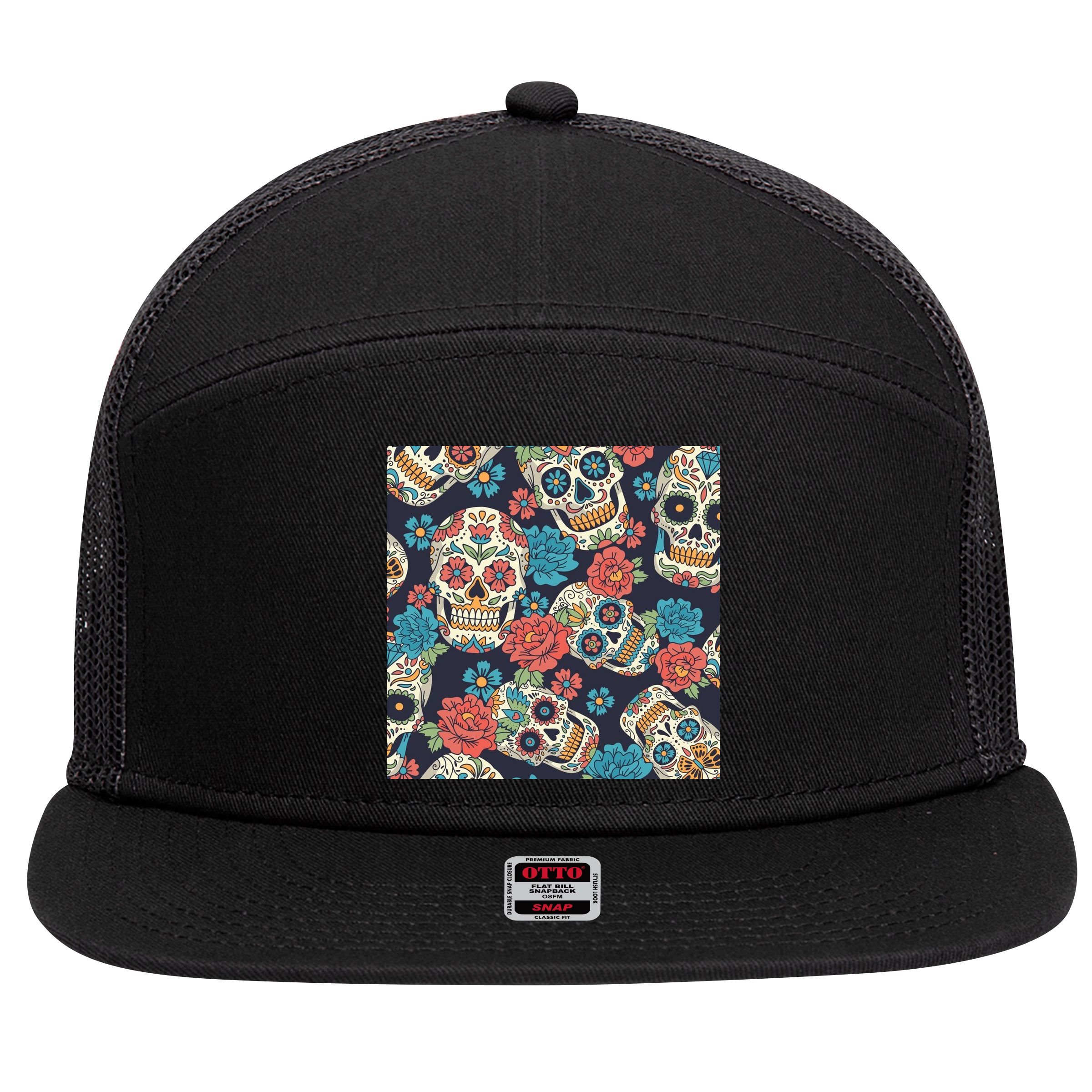 Sugar Skulls Mexican 7 Panel Mesh Trucker Snapback Hat