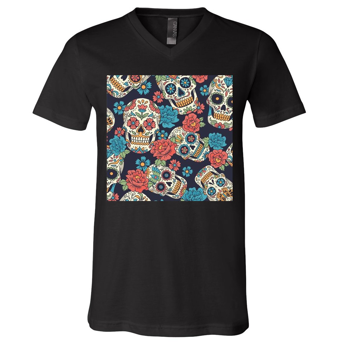 Sugar Skulls Mexican V-Neck T-Shirt