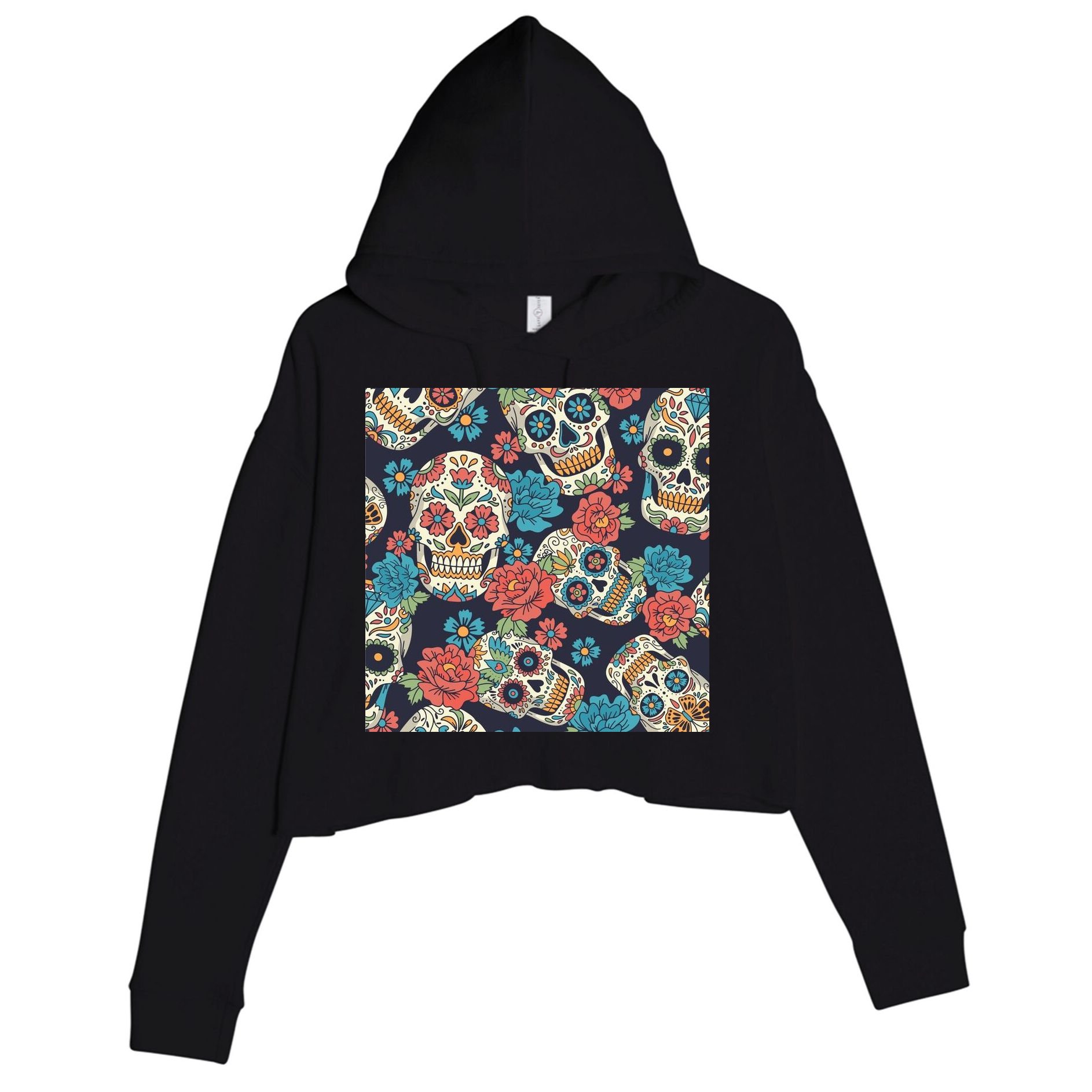 Sugar Skulls Mexican Crop Fleece Hoodie