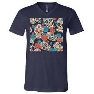 Sugar Skulls Mexican V-Neck T-Shirt