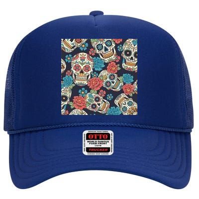 Sugar Skulls Mexican High Crown Mesh Back Trucker Hat