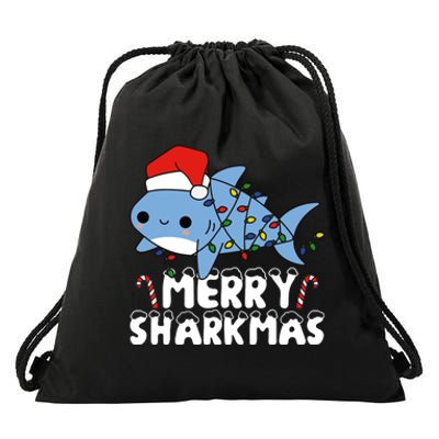 Santa Shark Merry Sharkmas Drawstring Bag