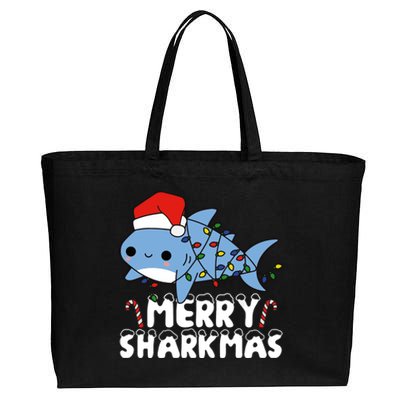 Santa Shark Merry Sharkmas Cotton Canvas Jumbo Tote