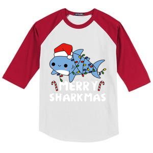 Santa Shark Merry Sharkmas Kids Colorblock Raglan Jersey