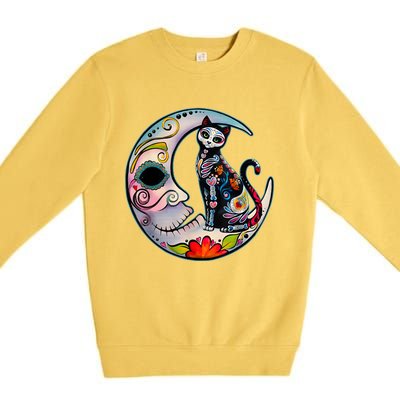 Sugar Skull Moon Cat Mexican Day Of Dead Dia De Los Muertos Premium Crewneck Sweatshirt