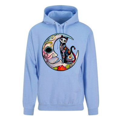 Sugar Skull Moon Cat Mexican Day Of Dead Dia De Los Muertos Unisex Surf Hoodie