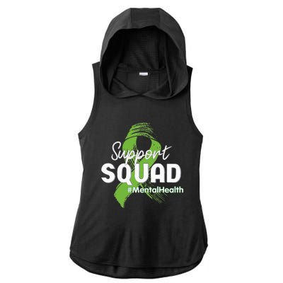 Support Squad Mental Health Awareness Lime Green Ribbon Ladies PosiCharge Tri-Blend Wicking Draft Hoodie Tank