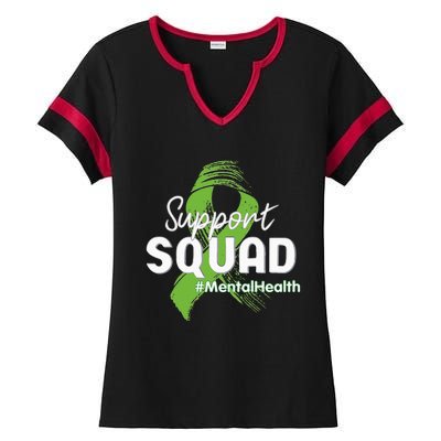 Support Squad Mental Health Awareness Lime Green Ribbon Ladies Halftime Notch Neck Tee