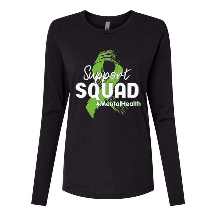 Support Squad Mental Health Awareness Lime Green Ribbon Womens Cotton Relaxed Long Sleeve T-Shirt