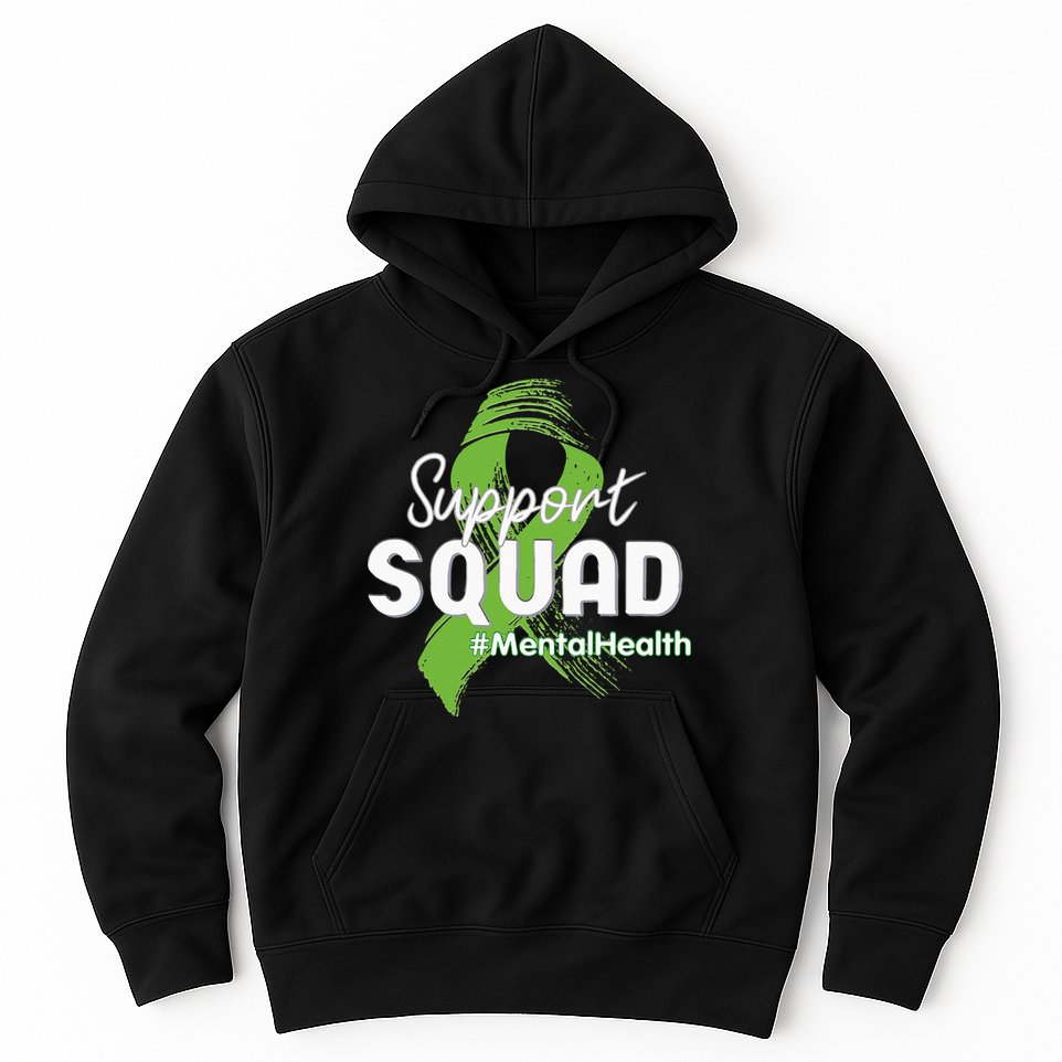 Support Squad Mental Health Awareness Lime Green Ribbon Hoodie
