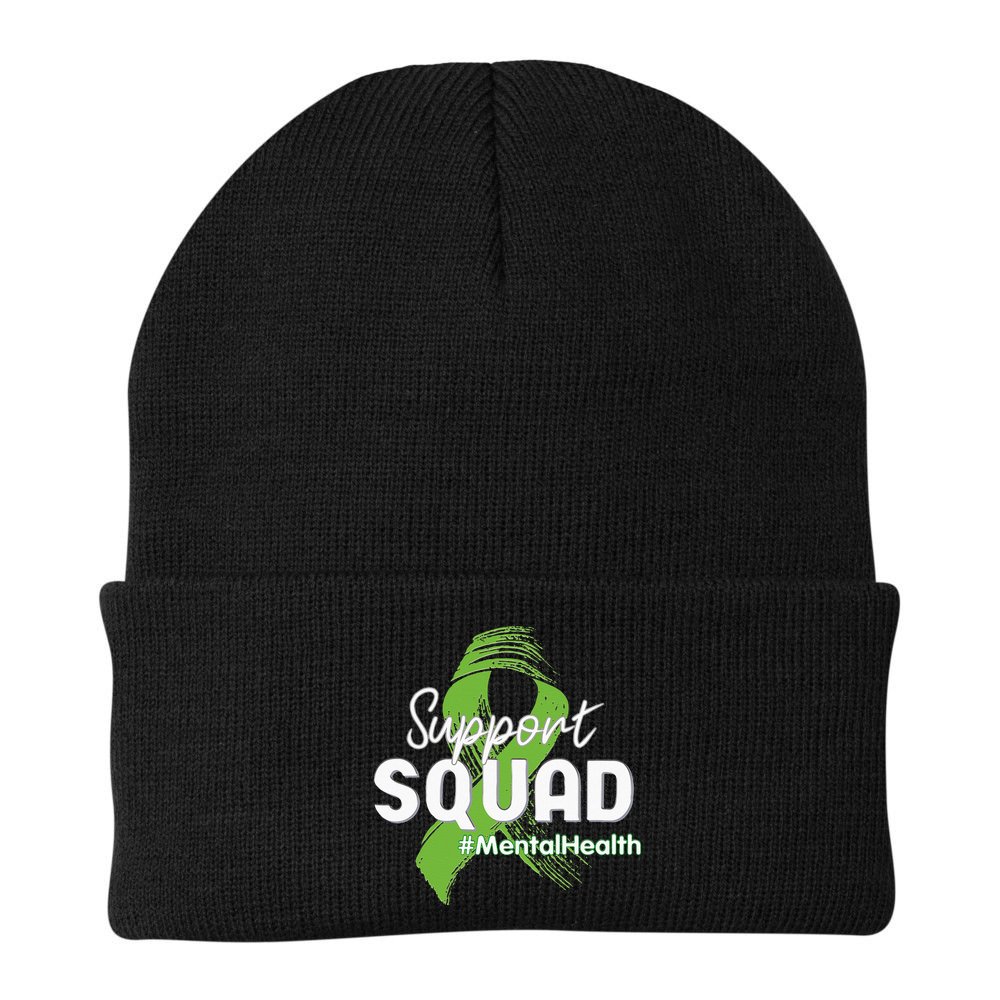Support Squad Mental Health Awareness Lime Green Ribbon Beanie