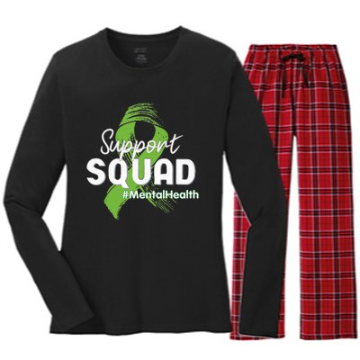 Support Squad Mental Health Awareness Lime Green Ribbon Women's Long Sleeve Flannel Pajama Set 