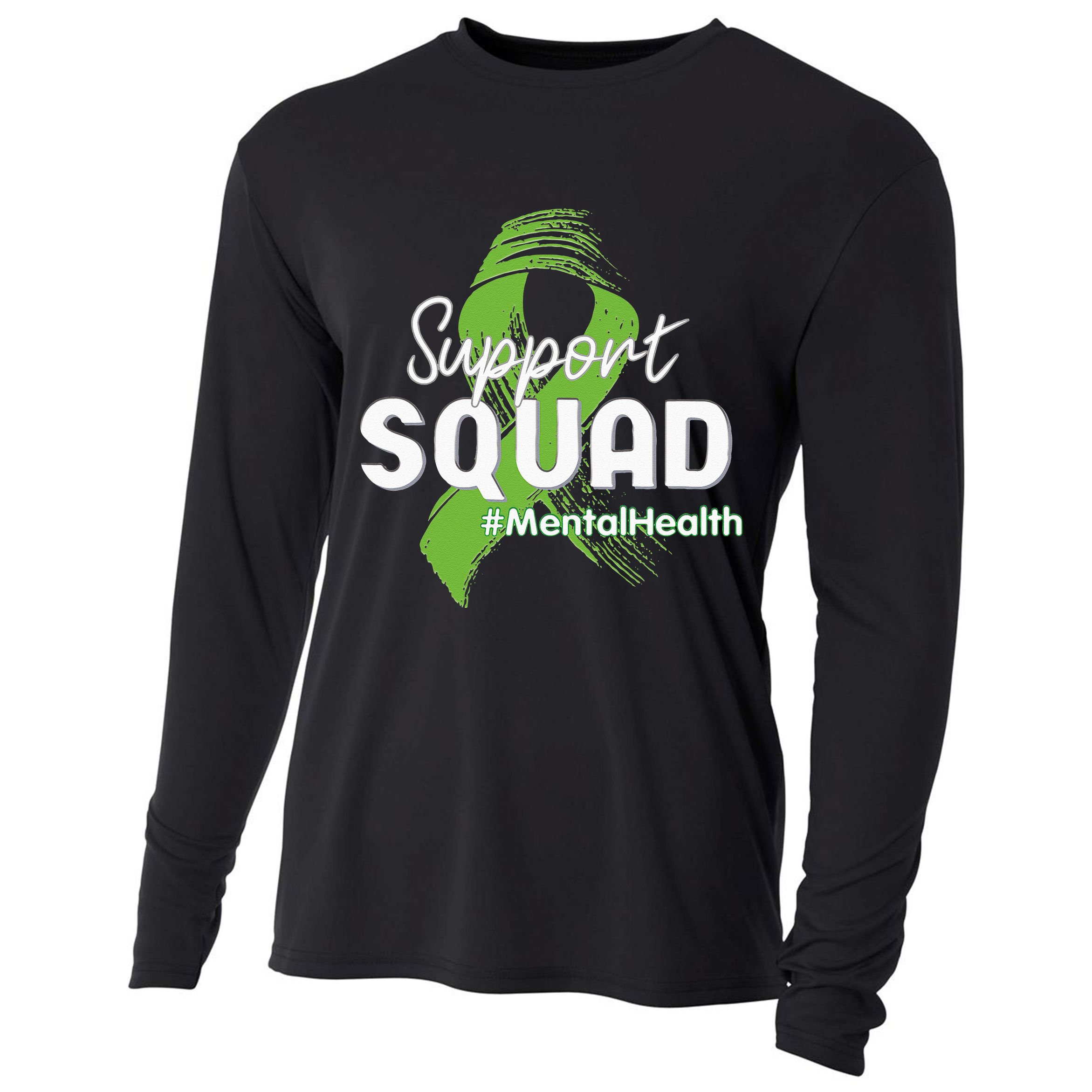 Support Squad Mental Health Awareness Lime Green Ribbon Cooling Performance Long Sleeve Crew