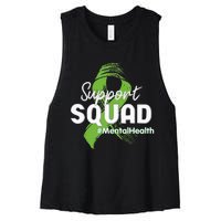 Support Squad Mental Health Awareness Lime Green Ribbon Women's Racerback Cropped Tank