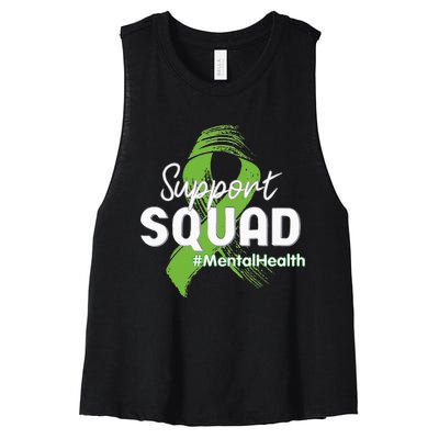 Support Squad Mental Health Awareness Lime Green Ribbon Women's Racerback Cropped Tank