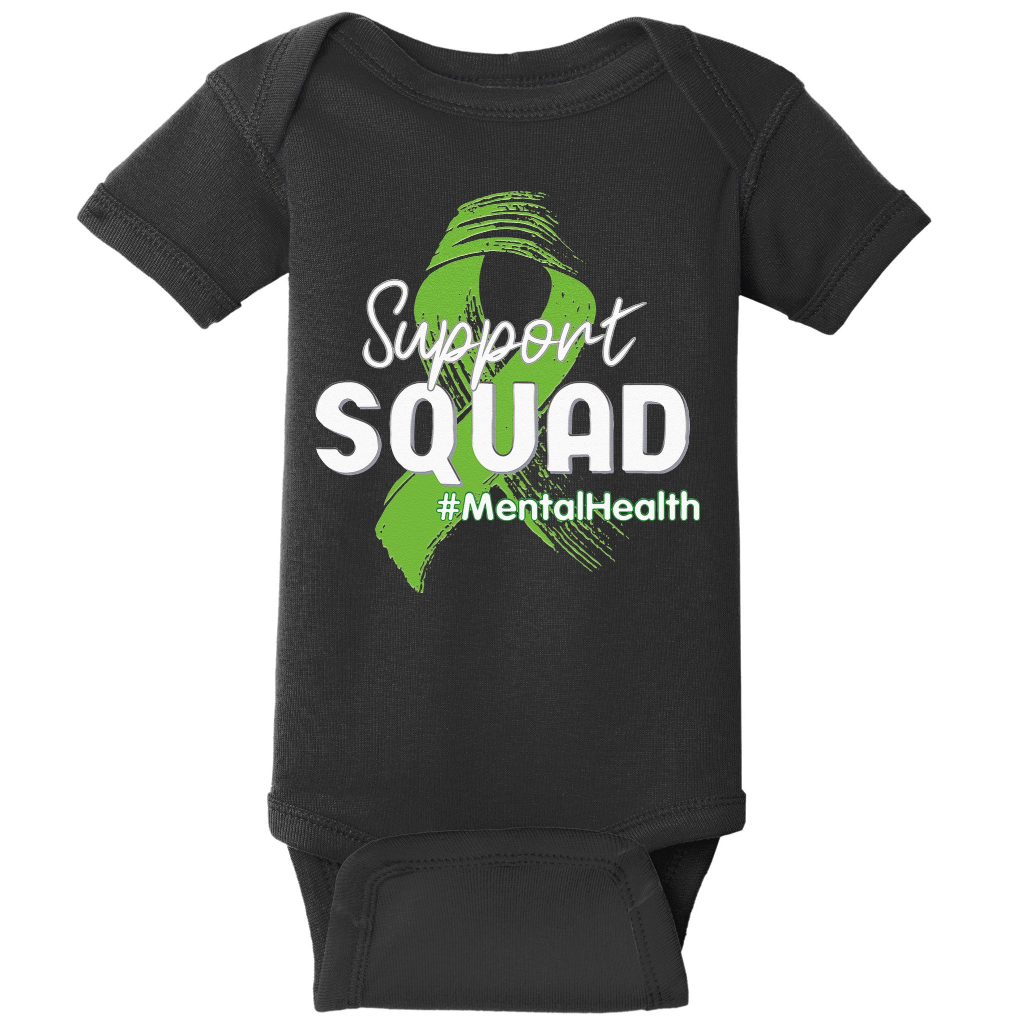 Support Squad Mental Health Awareness Lime Green Ribbon Baby Bodysuit