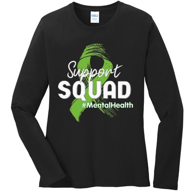 Support Squad Mental Health Awareness Lime Green Ribbon Ladies Long Sleeve Shirt