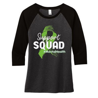 Support Squad Mental Health Awareness Lime Green Ribbon Women's Tri-Blend 3/4-Sleeve Raglan Shirt