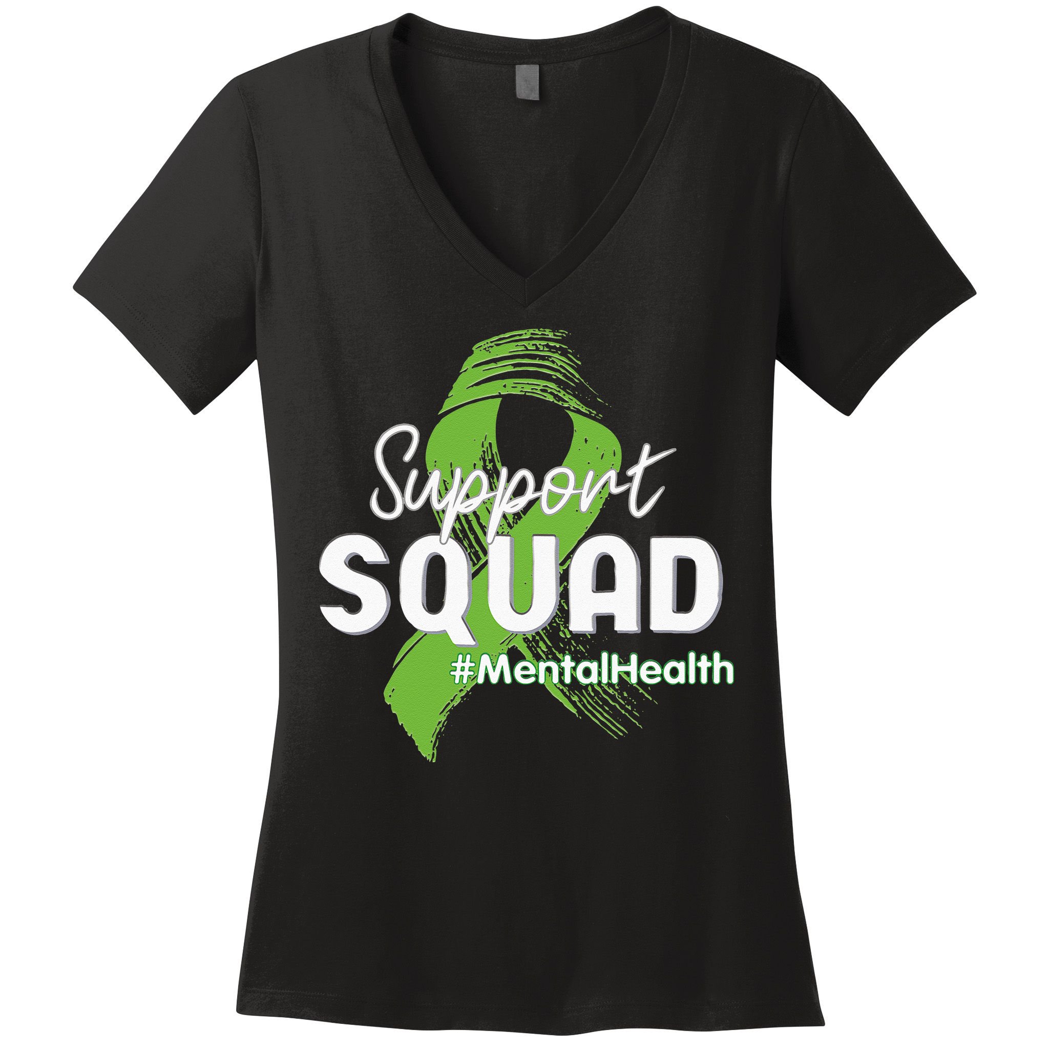 Support Squad Mental Health Awareness Lime Green Ribbon Women's V-Neck T-Shirt