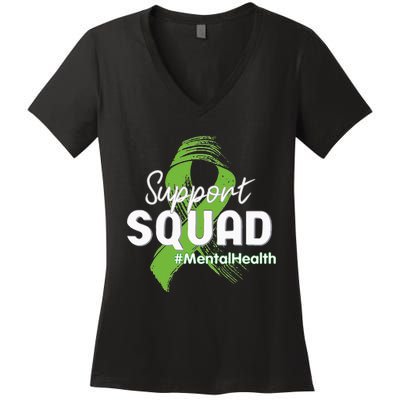 Support Squad Mental Health Awareness Lime Green Ribbon Women's V-Neck T-Shirt