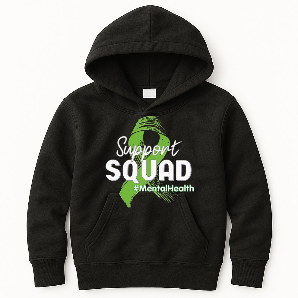 Support Squad Mental Health Awareness Lime Green Ribbon Kids Hoodie
