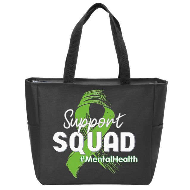 Support Squad Mental Health Awareness Lime Green Ribbon Zip Tote Bag