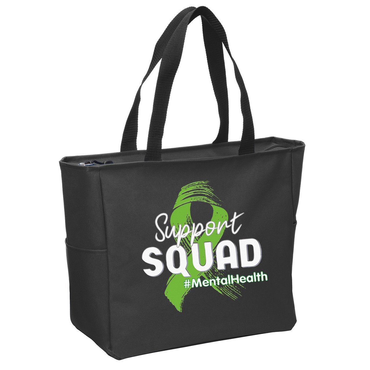 Support Squad Mental Health Awareness Lime Green Ribbon Zip Tote Bag