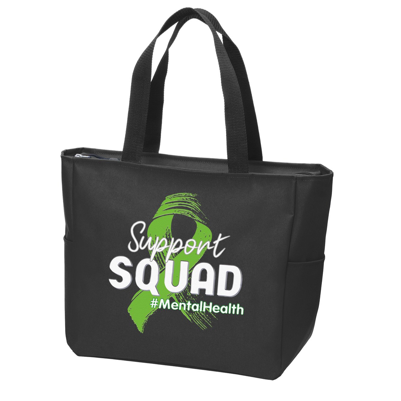 Support Squad Mental Health Awareness Lime Green Ribbon Zip Tote Bag