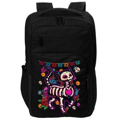 Sugar Skull Mexican Cat Bone Halloween Day Of Dead Impact Tech Backpack