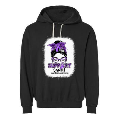 Support Squad Messy Bun Purple Ribbon Overdose Awareness Garment-Dyed Fleece Hoodie