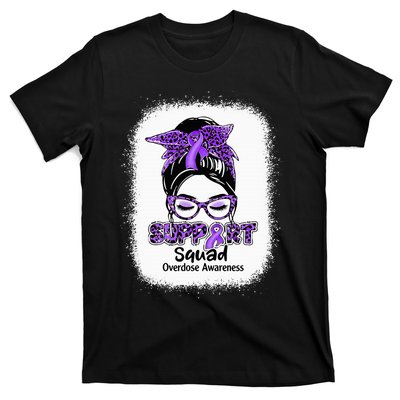 Support Squad Messy Bun Purple Ribbon Overdose Awareness T-Shirt