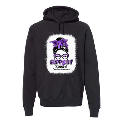 Support Squad Messy Bun Purple Ribbon Overdose Awareness Premium Hoodie