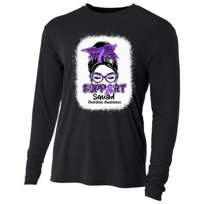 Support Squad Messy Bun Purple Ribbon Overdose Awareness Cooling Performance Long Sleeve Crew