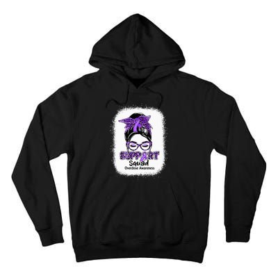 Support Squad Messy Bun Purple Ribbon Overdose Awareness Tall Hoodie