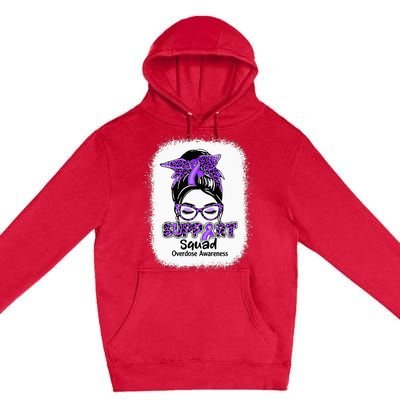 Support Squad Messy Bun Purple Ribbon Overdose Awareness Premium Pullover Hoodie